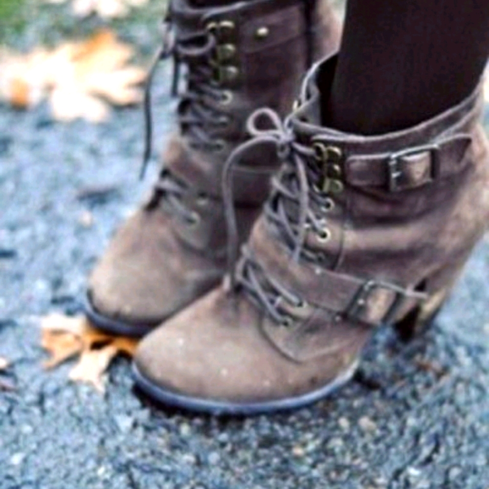 ISO!!! Brown Suede Lace Up Booties